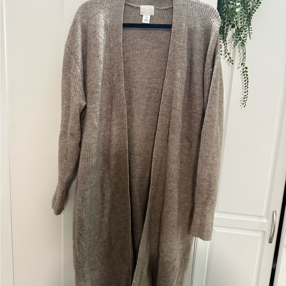 H&M Taupe Cardigan Sweater Lightweight Knit Open Front